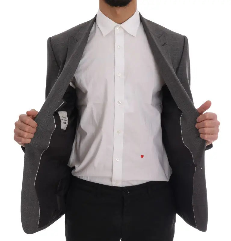 Dolce & gabbana gray wool martini slim blazer with gray textured fabric white inner lining and subtle stitching details