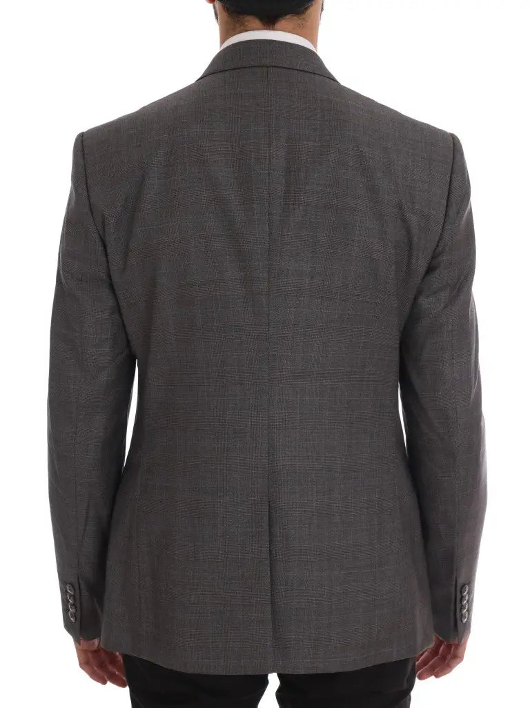 Blazer slim martini dolce gabbana en laine gris foncé à motif à carreaux subtil avec revers crantés classiques et poignets boutonnés