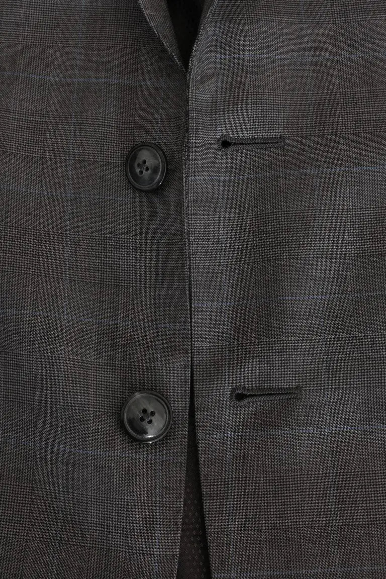Dark gray plaid wool dolce & gabbana martini slim blazer with black buttons for elegant occasions