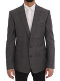 Dolce & gabbana blazer slim martini en laine grise à carreaux avec boutons noirs et revers crantés