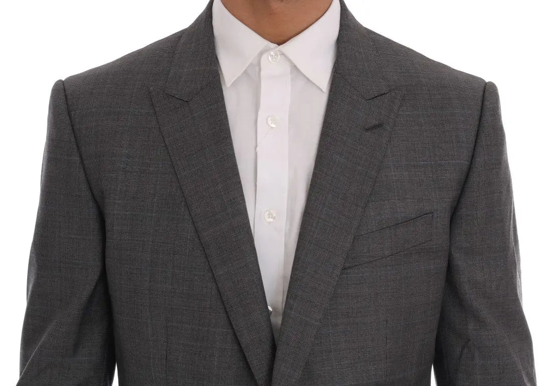 Veste blazer slim dolce & gabbana martini gris en laine avec motif à carreaux subtil portée sur une chemise blanche