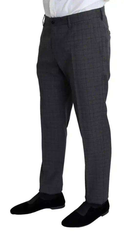 Pantalon homme gris foncé à carreaux en laine dolce & gabbana coupe ajustée pour costume formel martini deux pièces