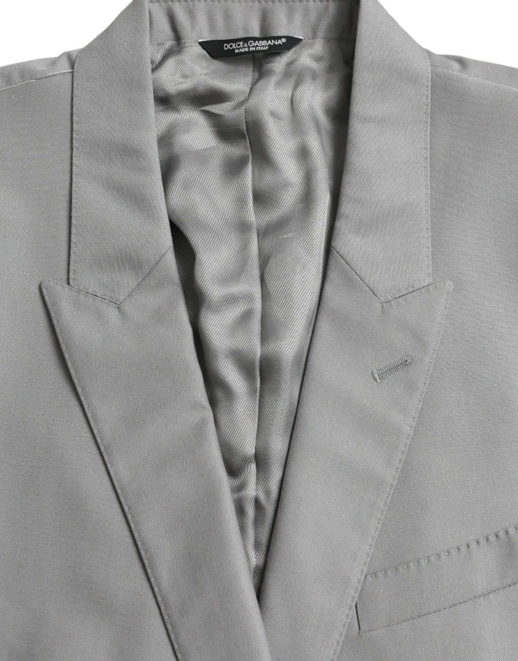 Dolce & gabbana manteau blazer gris en laine à boutonnière simple avec tissage texturé et intérieur en satin