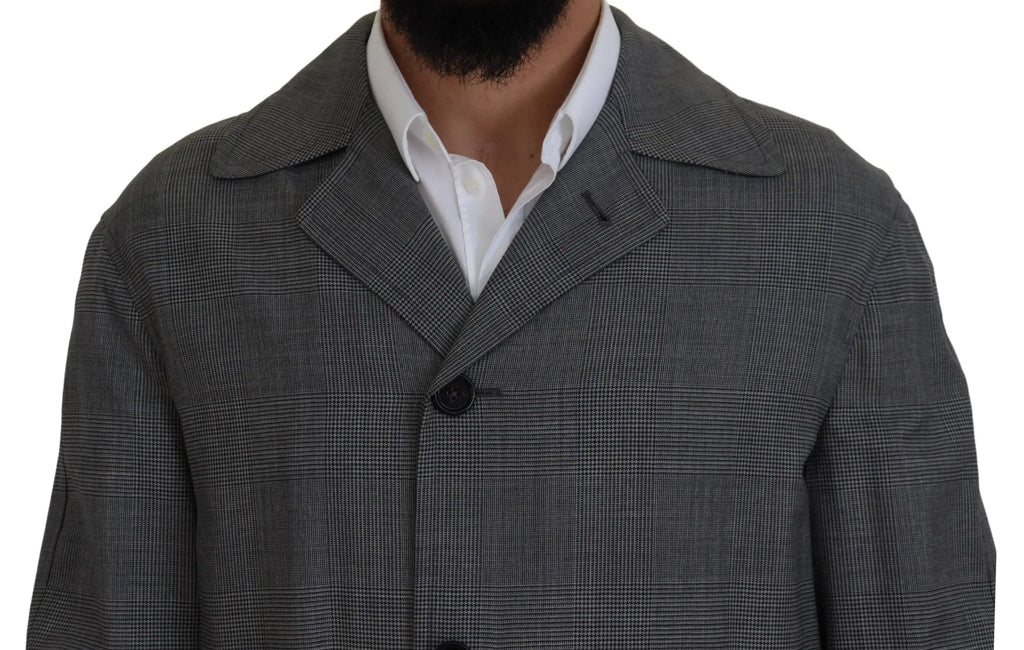 Dolce & Gabbana trench-coat long en laine gris à motif pied-de-poule avec boutons noirs et col cranté