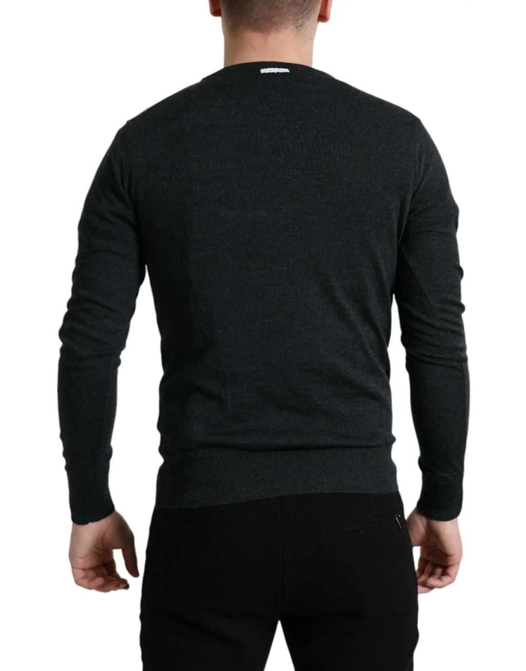Pull noir à manches longues dolce & gabbana en laine grise avec col rond bord-côtes aux poignets et à l’ourlet