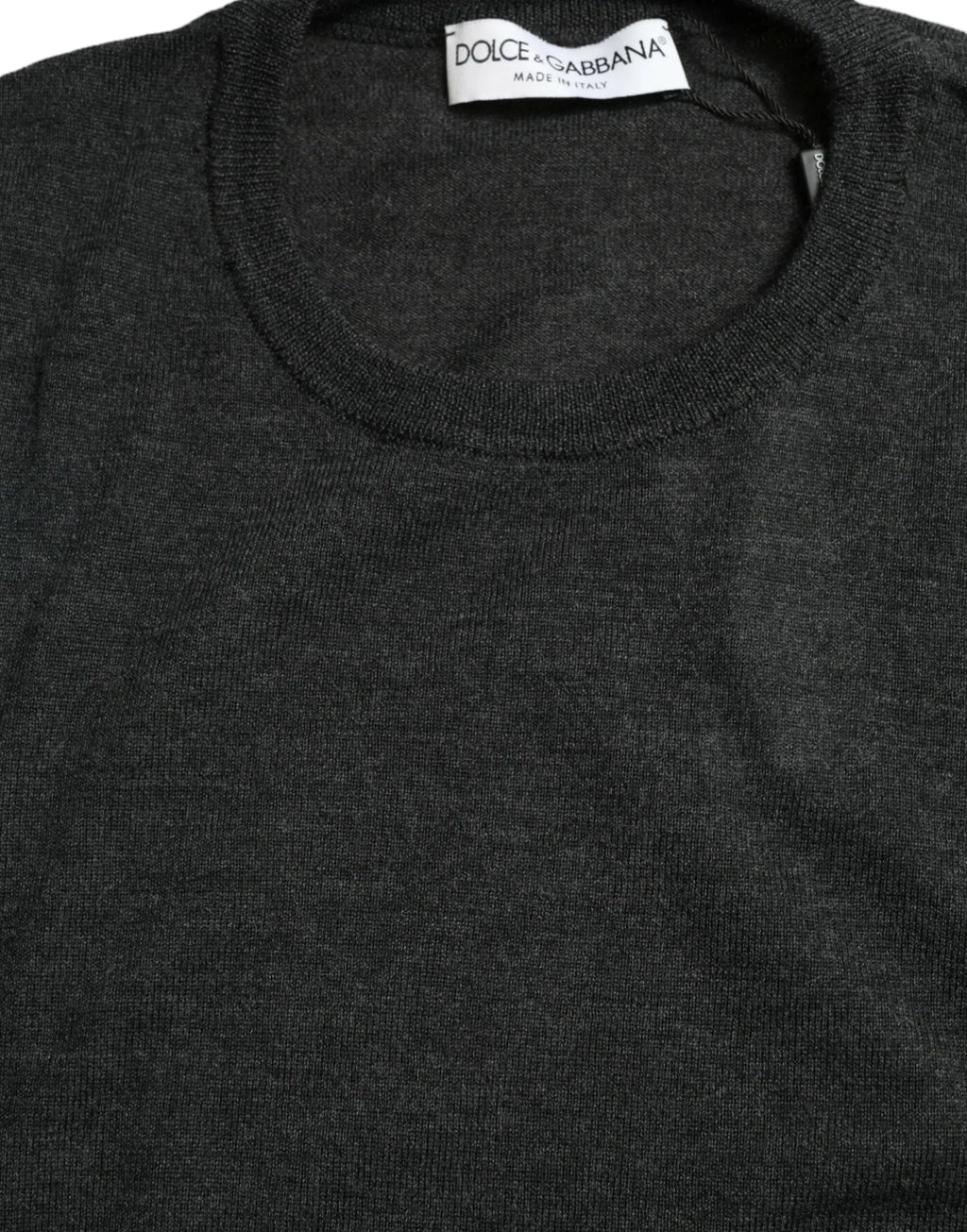 Pull noir dolce gabbana en laine gris foncé col rond confectionné en italie