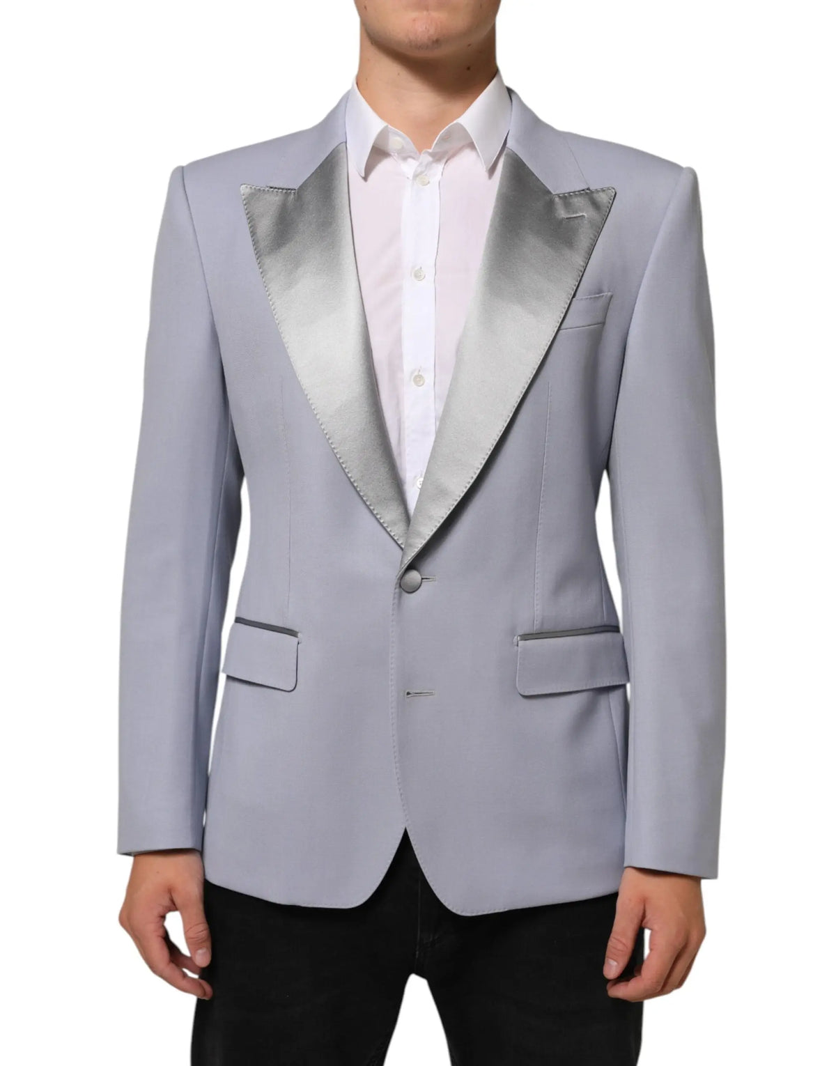 Veste de costume dolce & gabbana sicilia grise en laine avec revers en satin et deux boutons pour homme