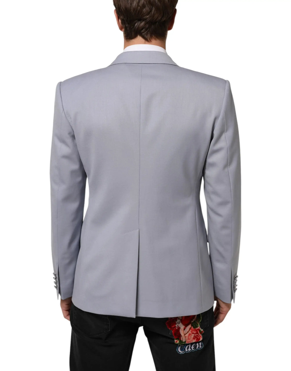 Dolce & gabbana blazer gris clair en laine sicilia à 2 boutons avec épaulettes structurées et légère brillance