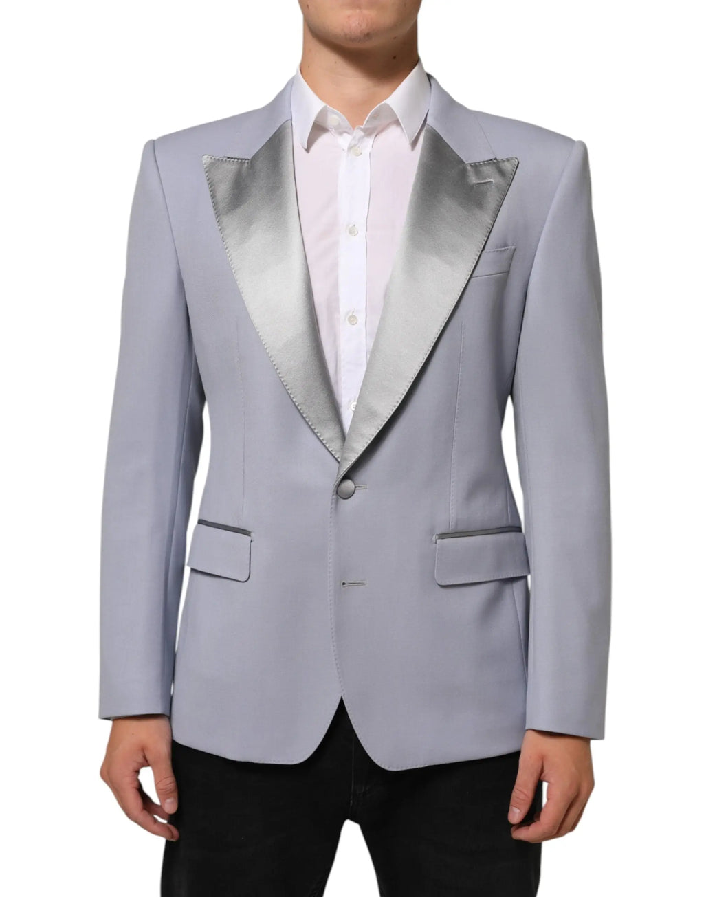 Veste de costume dolce & gabbana sicilia gris clair en laine avec col en satin pour homme