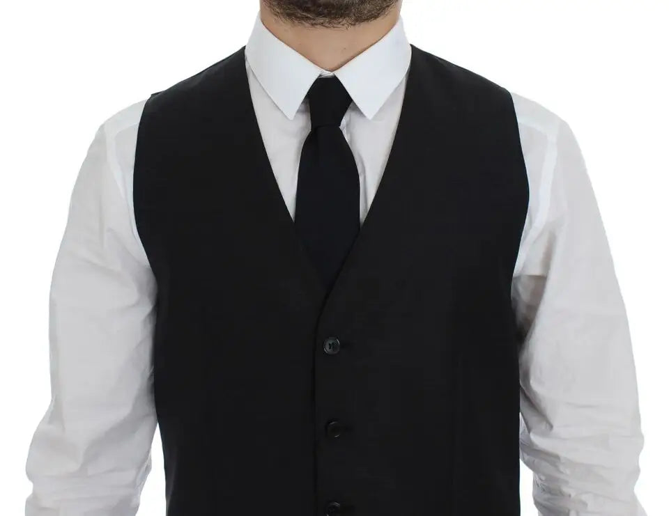 Dolce & gabbana gilet gris en laine et soie avec une coupe ajustée et boutons noirs assortis