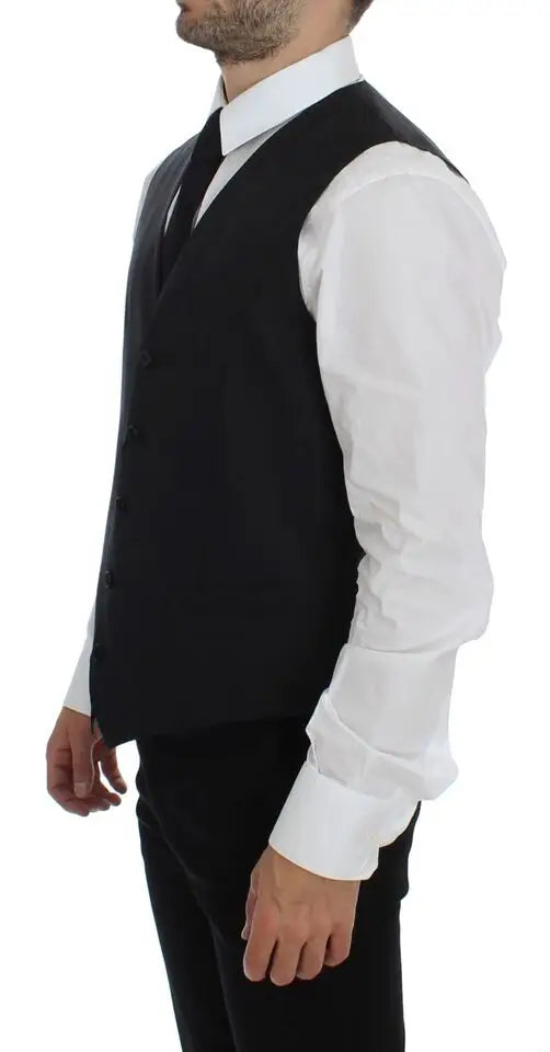 Dolce & gabbana gilet en laine et soie gris avec coupe ajustée et détails de couture subtils