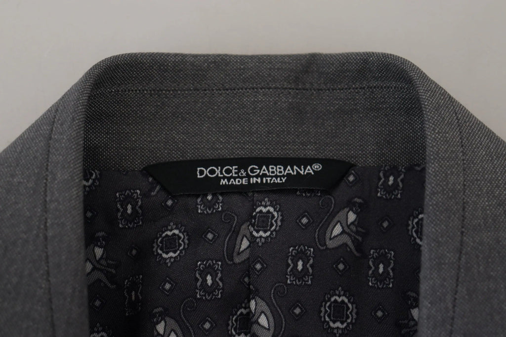Intérieur de la veste dolce & gabbana gris en laine et soie avec étiquette noire et grise à motif