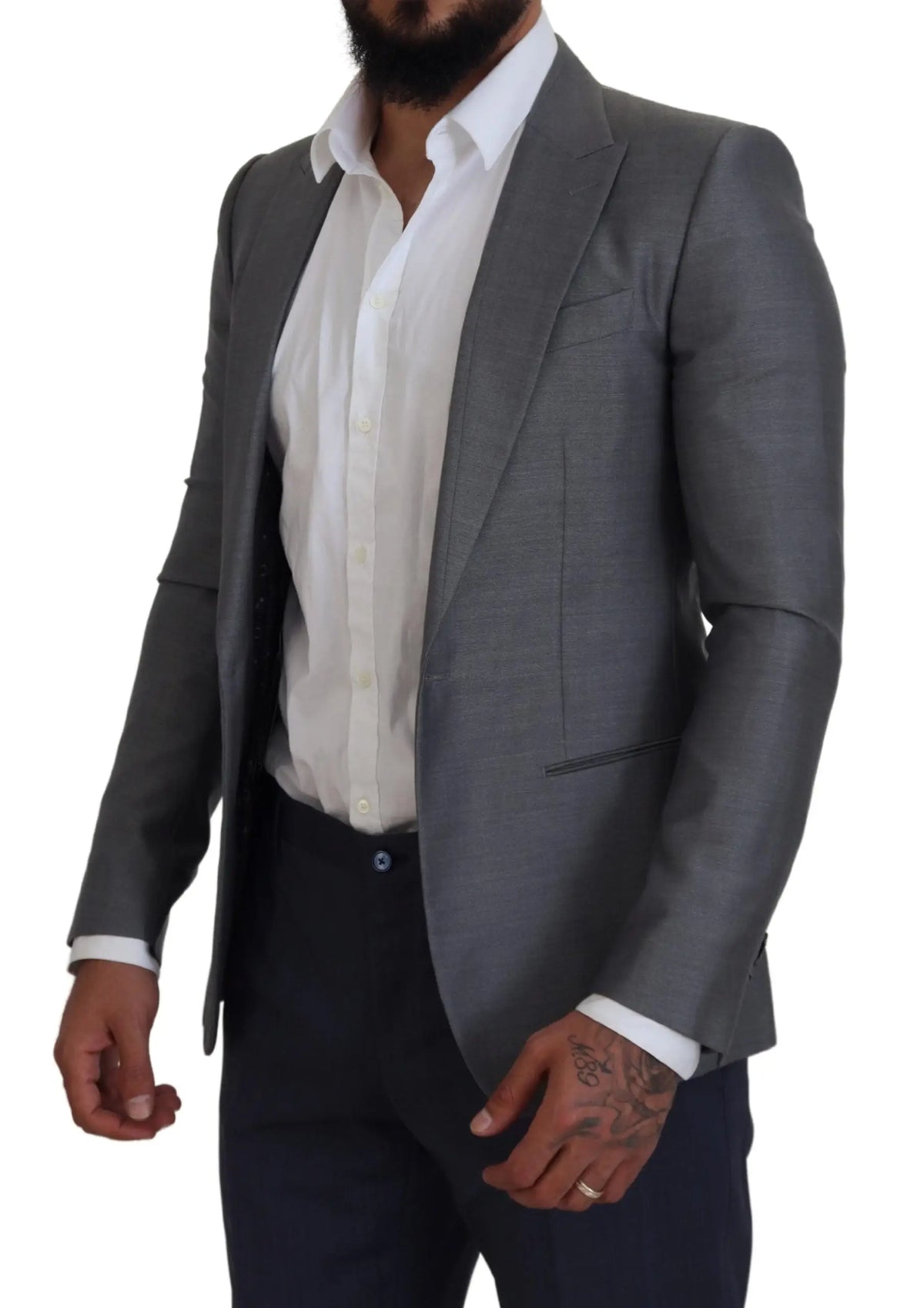 Veste slim en laine et soie grise dolce gabbana avec blazer à texture grise et col à revers crantés