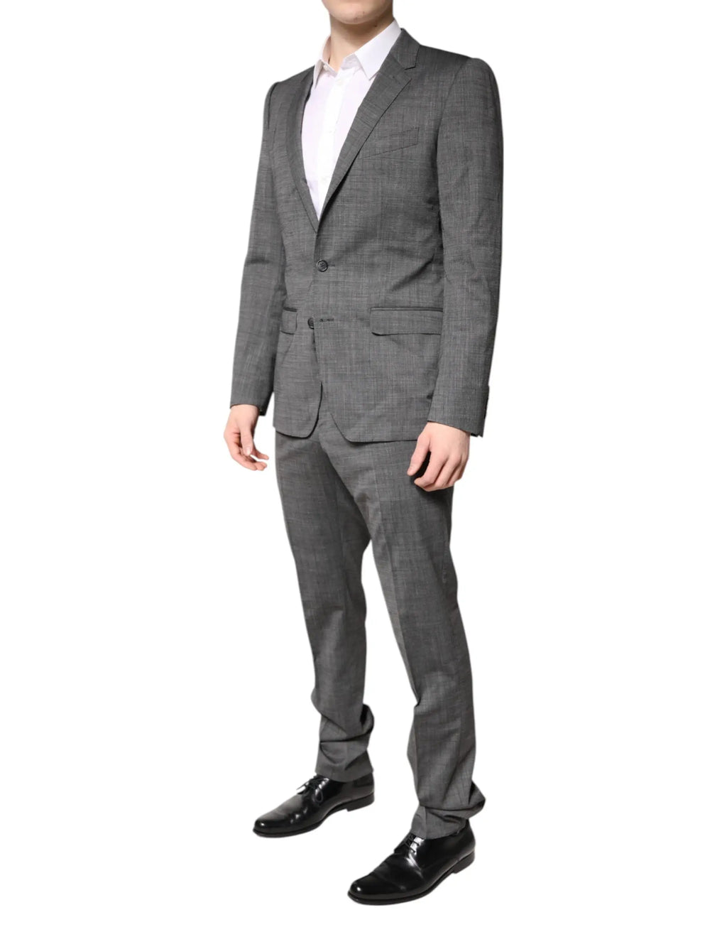 Tailleur dolce & gabbana gris en laine à motif à carreaux subtil avec veste croisée deux boutons et pantalon assorti
