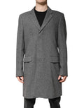 Dolce & gabbana gray wool single breasted trench coat jacket with classic notched lapel and two front flap pockets