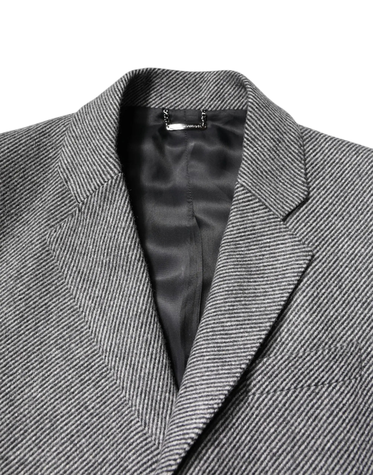 Dolce & Gabbana gray herringbone wool single breasted trench coat jacket with black satin lining