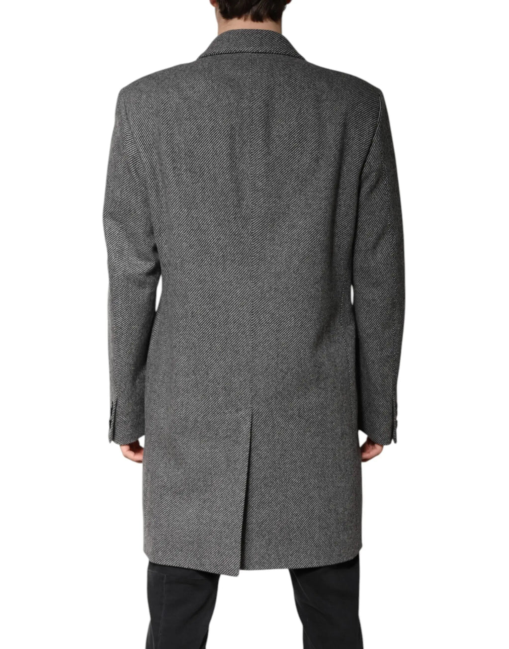 Dolce & Gabbana manteau trench gris en laine à chevrons simple boutonnage avec col cranté