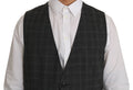 Dark gray plaid wool vest with single button closure from dolce & gabbana for stylish layering