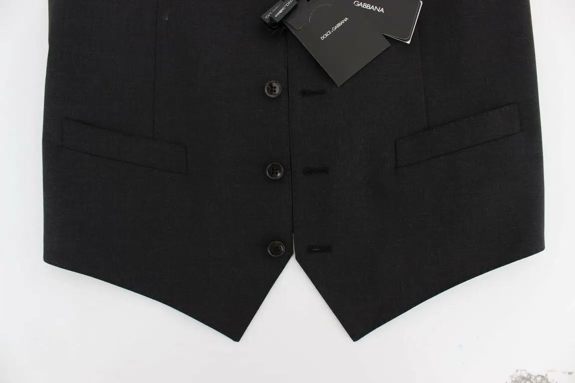 Dolce & gabbana veste grise en laine extensible pour homme avec boutons et poches à rabat noire