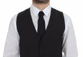 Dolce & gabbana gilet habillé en laine grise stretch à trois boutons avec coupe ajustée noire
