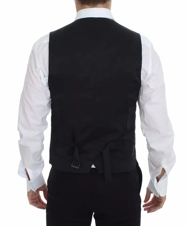 Dolce & gabbana gray wool stretch dress vest blazer noir avec design minimaliste et liens subtils au dos