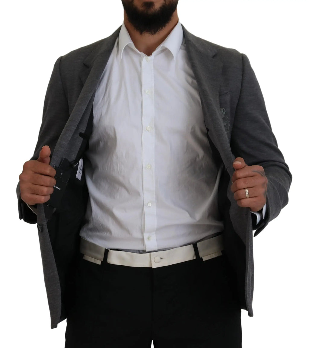 Dolce & gabbana blazer slim fit en laine grise avec col à revers cranté et tissu texturé subtil