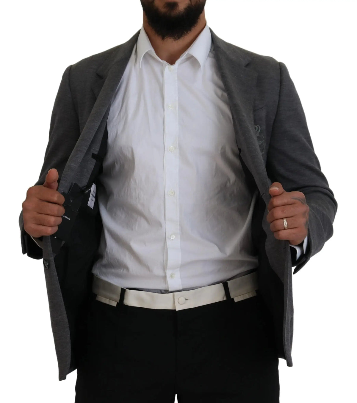 Dolce & gabbana blazer slim fit en laine grise avec col à revers cranté et tissu texturé subtil
