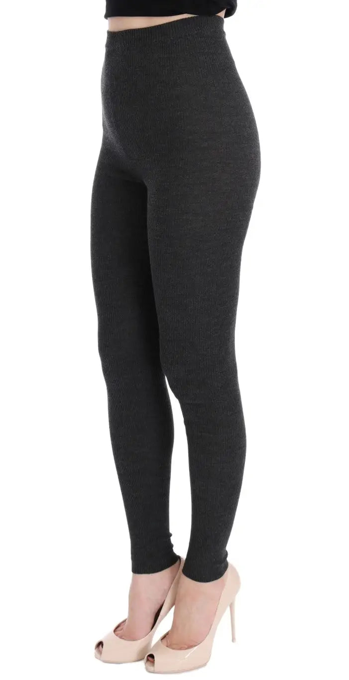 Leggings noirs taille haute à texture côtelée en laine stretch dolce & gabbana gris
