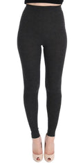 Legging noir taille haute dolce & gabbana en laine grise stretch avec taille côtelée et tissu lisse ajusté