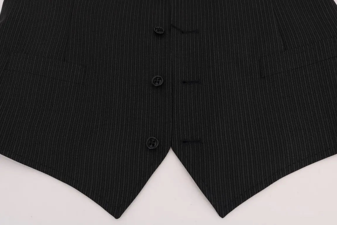 Gilet dolce & gabbana en laine grise stretch avec fines rayures noires et trois boutons noirs
