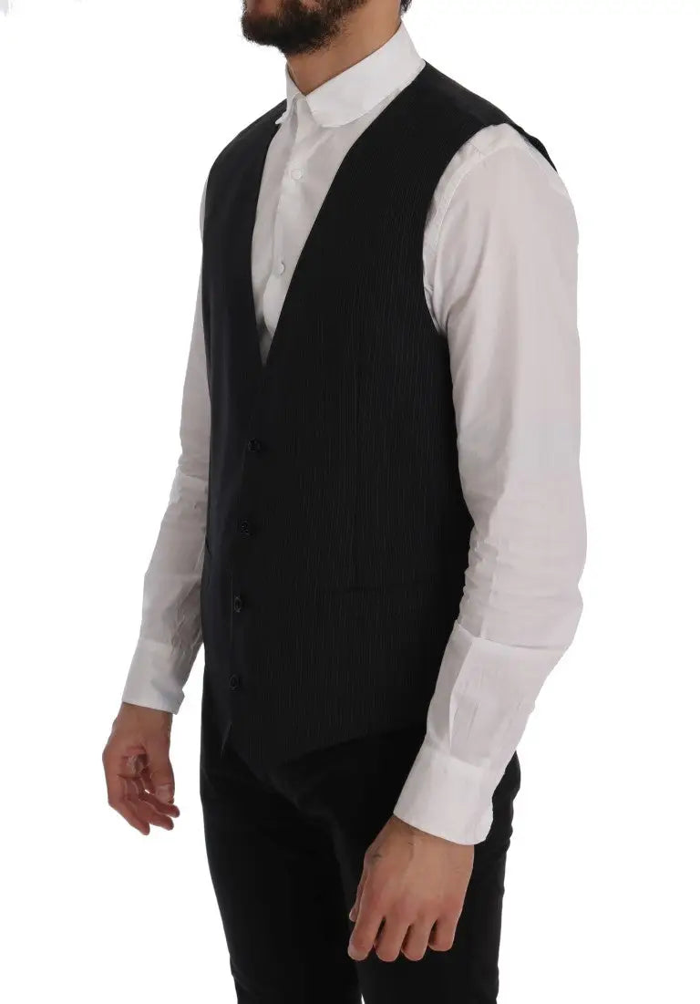 Dolce & gabbana gilet formel noir en laine stretch gris avec coupe ajustée et texture subtile
