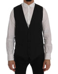 Dolce & gabbana gray wool stretch vest en noir rayé avec cinq boutons noirs en laine