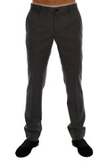 Pantalon formel gris dolce gabbana en laine à rayures avec coupe ajustée et passants pour ceinture
