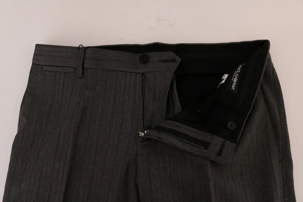 Pantalon formel gris en laine à rayures dolce & gabbana avec doublure noire et étiquette de marque visible