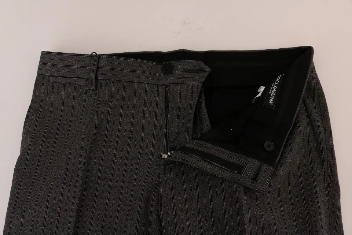 Pantalon formel gris en laine à rayures dolce & gabbana avec doublure noire et étiquette de marque visible