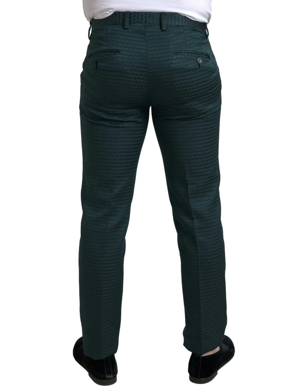 Pantalon vert foncé texturé avec motif tissé subtil et poches arrière classiques pour costume dolce & gabbana martini