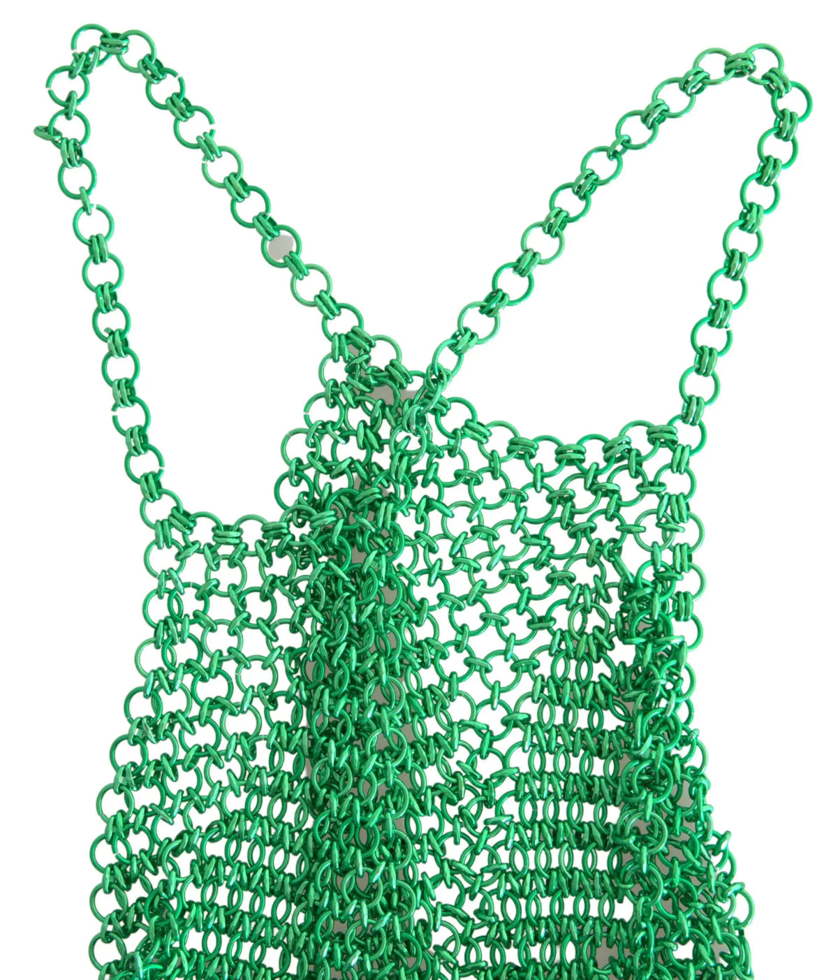 Dolce & gabbana green aluminum sleeveless halter cropped tank top en maille chaîne avec maillons circulaires entrelacés