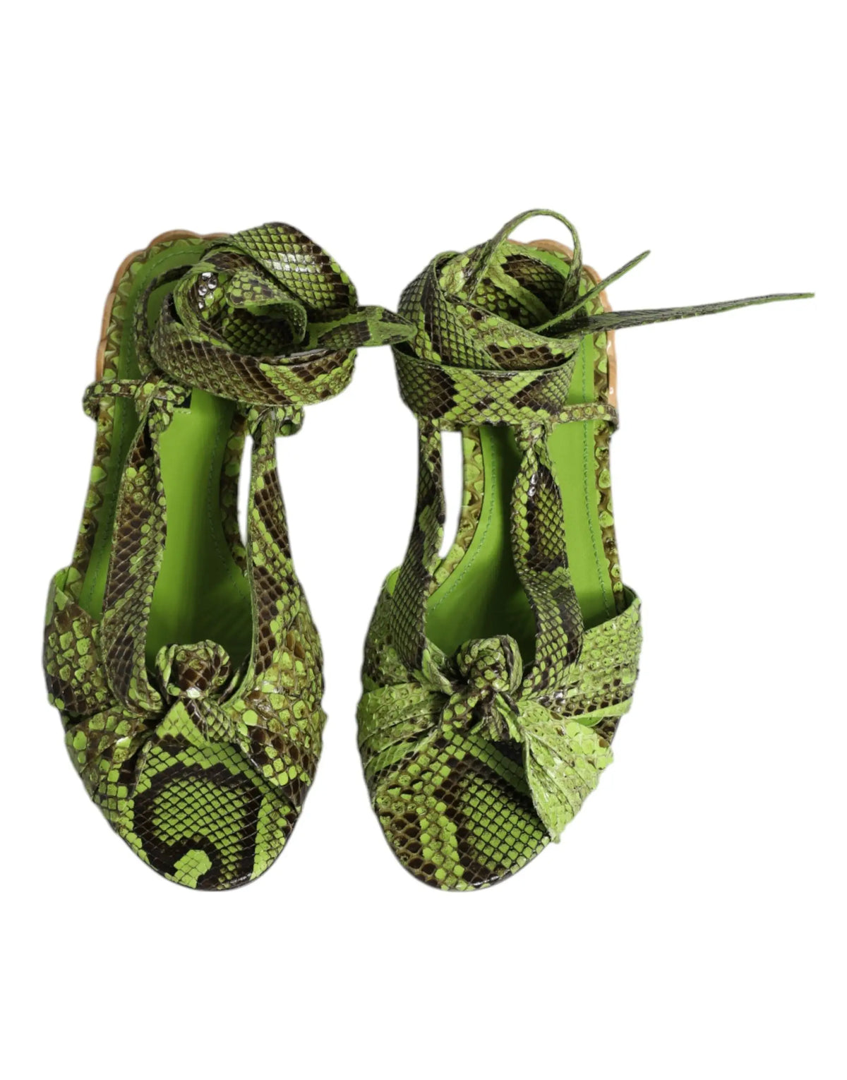 Sandales à lacets Dolce & Gabbana vertes en cuir effet serpent avec finition brillante