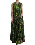 Robe maxi longue sans manches dolce & gabbana à motif feuilles de bananier vert et marron