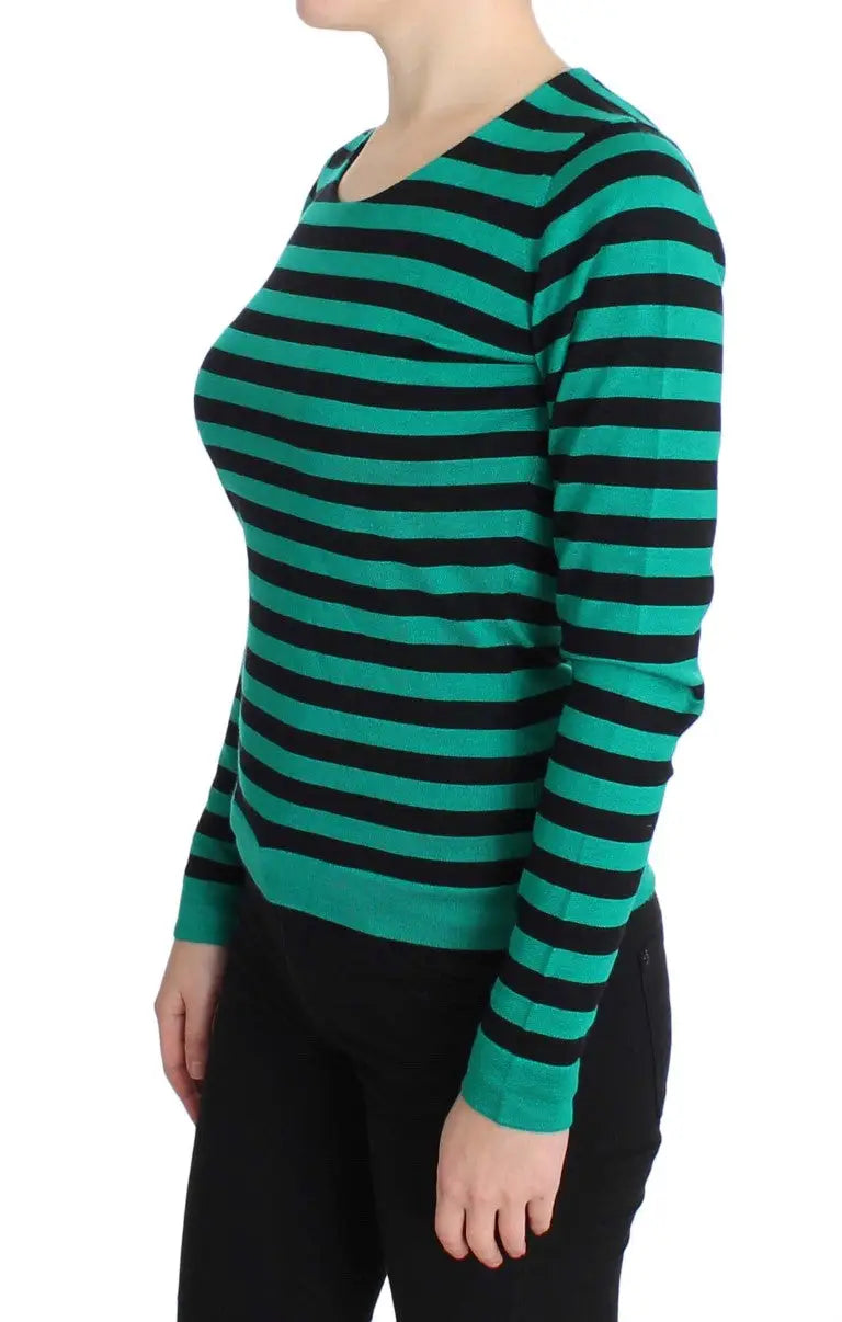 Dolce & gabbana pull en soie et cachemire vert et noir à rayures horizontales avec manches longues et col arrondi