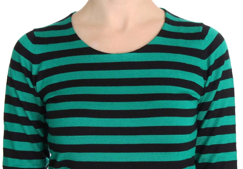 Pull dolce & gabbana en soie et cachemire vert et noir à rayures horizontales manches longues col rond