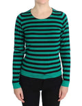 Dolce & gabbana pull en soie cachemire vert et noir à rayures horizontales avec manches longues et col rond
