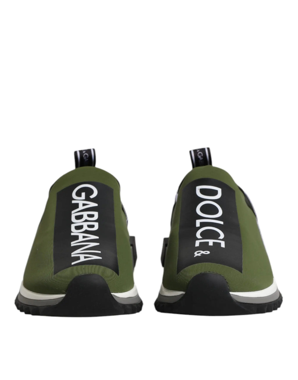 Baskets slip-on dolce & gabbana vert olive avec panneaux noirs et lettrage blanc chaussure streetwear tendance