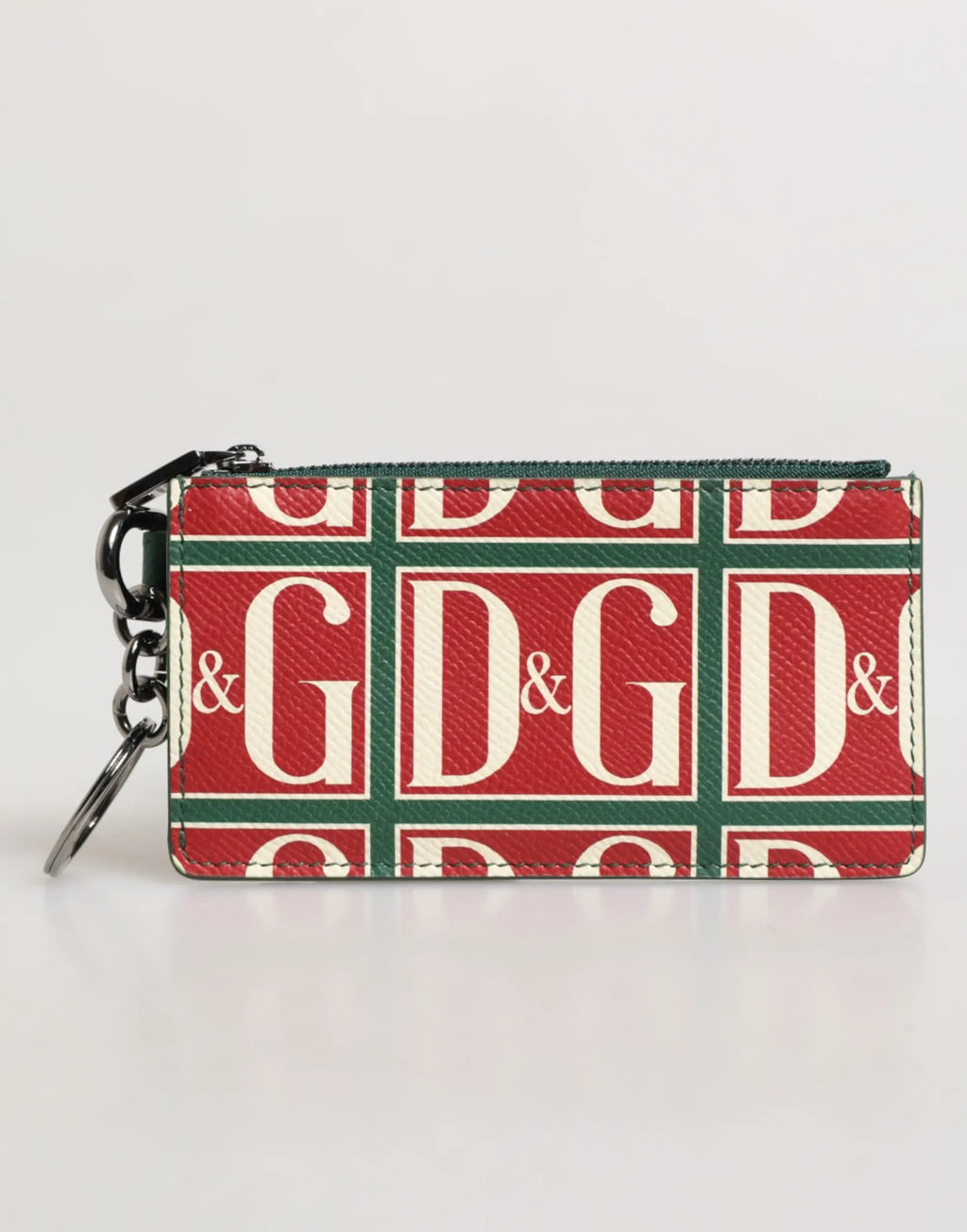 Pochette porte-clés à motif rouge et vert g&g en cuir vert avec logo dolce gabbana pour cartes monogramme