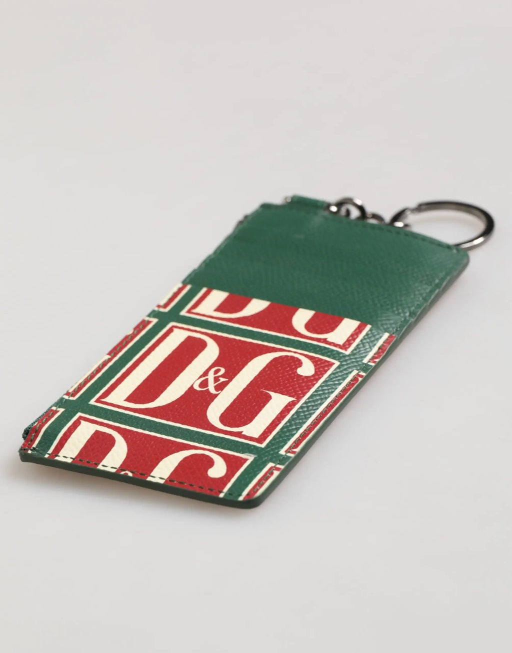 Porte-clés en cuir vert avec motif logo d g rouge et blanc pour porte-cartes en cuir de veau dolce gabbana