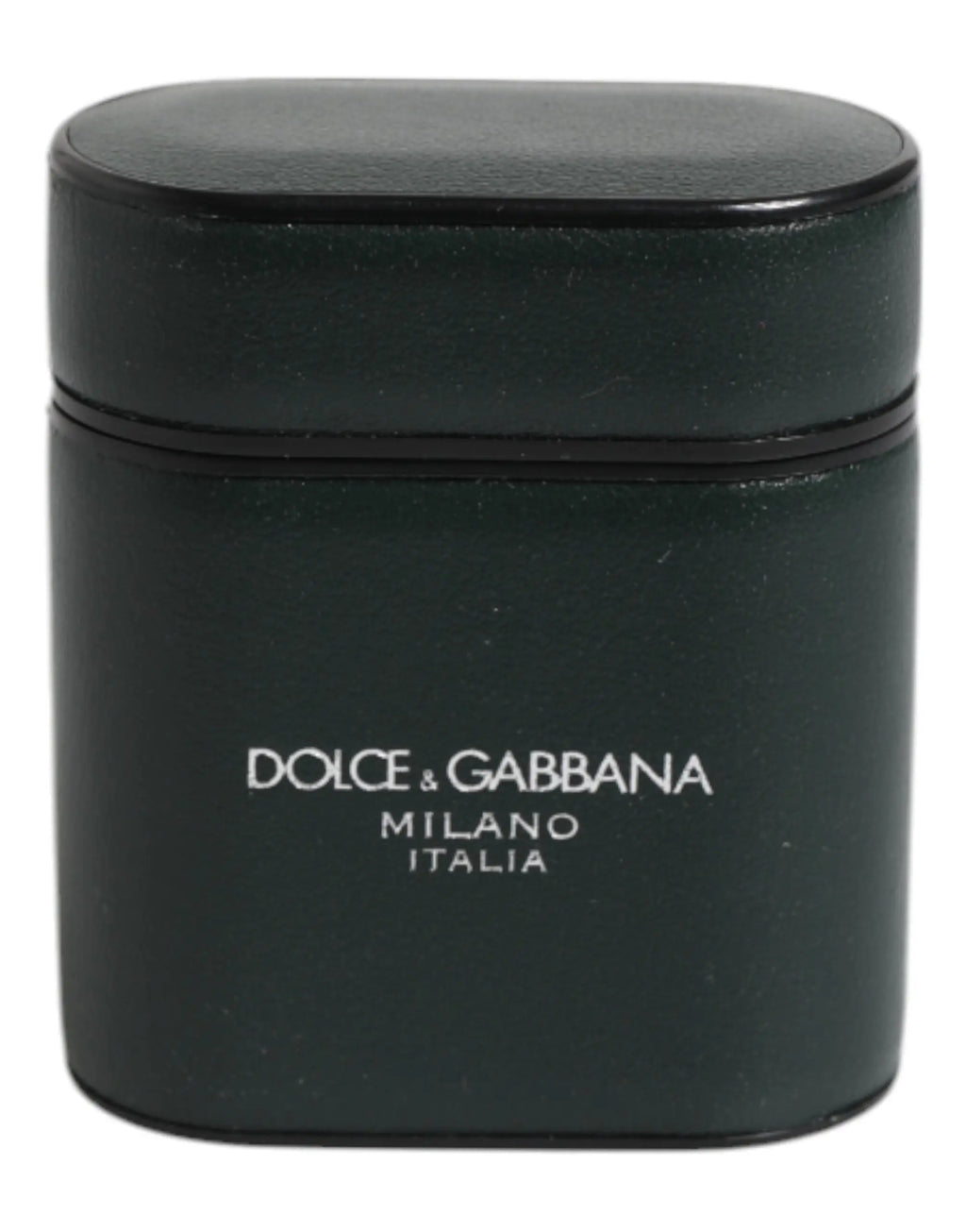 Étui pour airpods en cuir noir dolce & gabbana milano italia avec logo imprimé vert en veau
