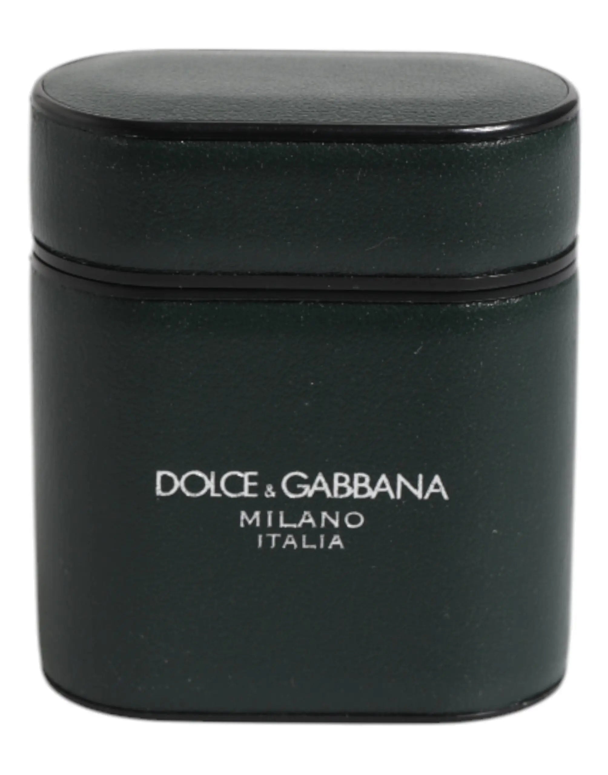 Étui à écouteurs dolce & gabbana en cuir noir avec logo milano italia pour airpods vert en cuir de veau