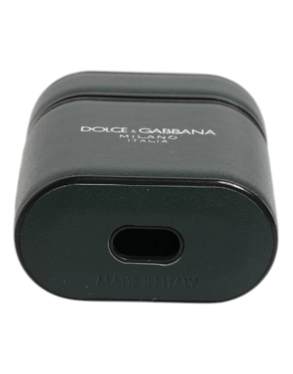 Coque airpods dolce & gabbana milano italie noire en cuir vert veau avec logo et port de charge ovale mat