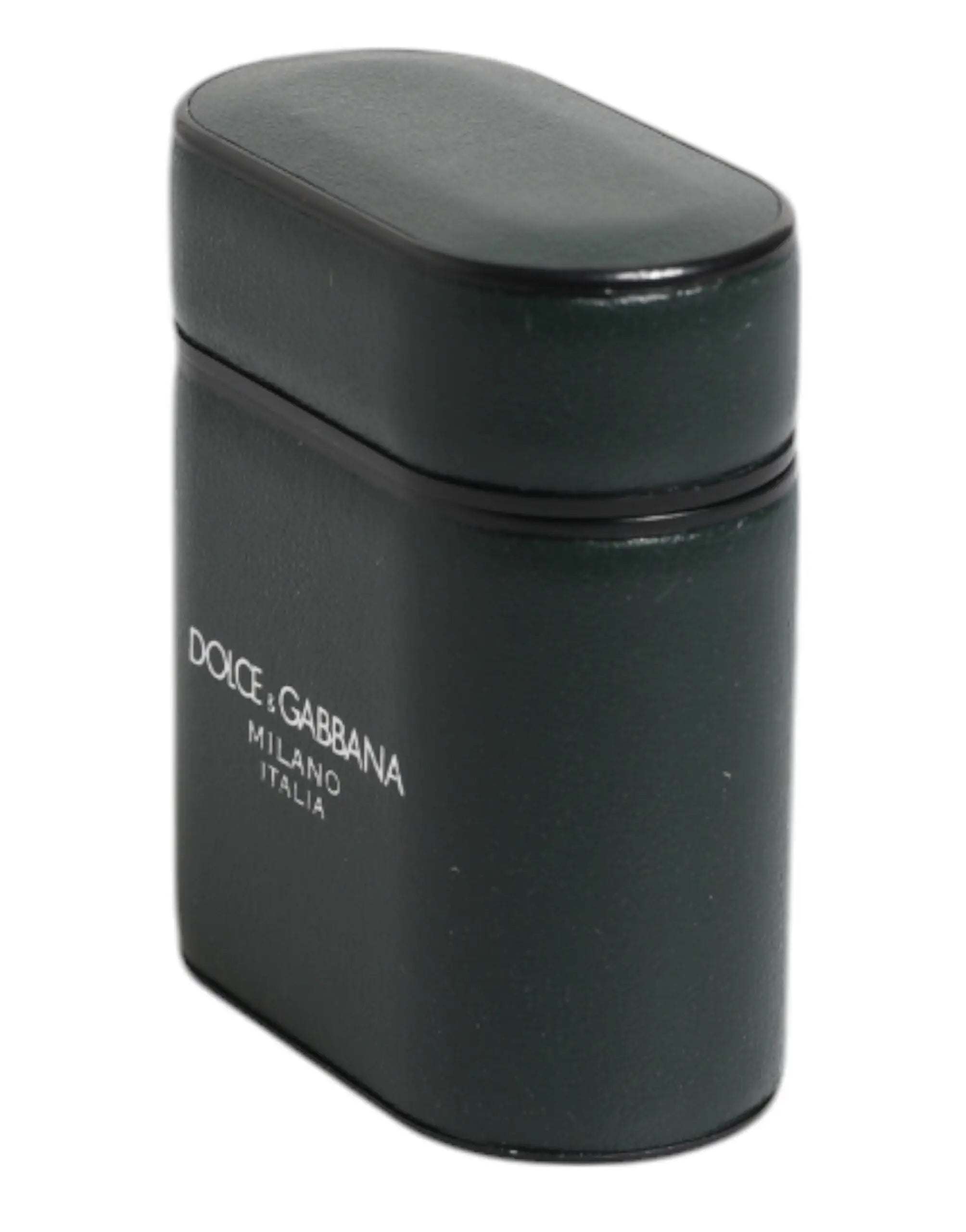 Etui de voyage noir en cuir dolce gabbana milano italia avec logo vert pour airpods en cuir de veau