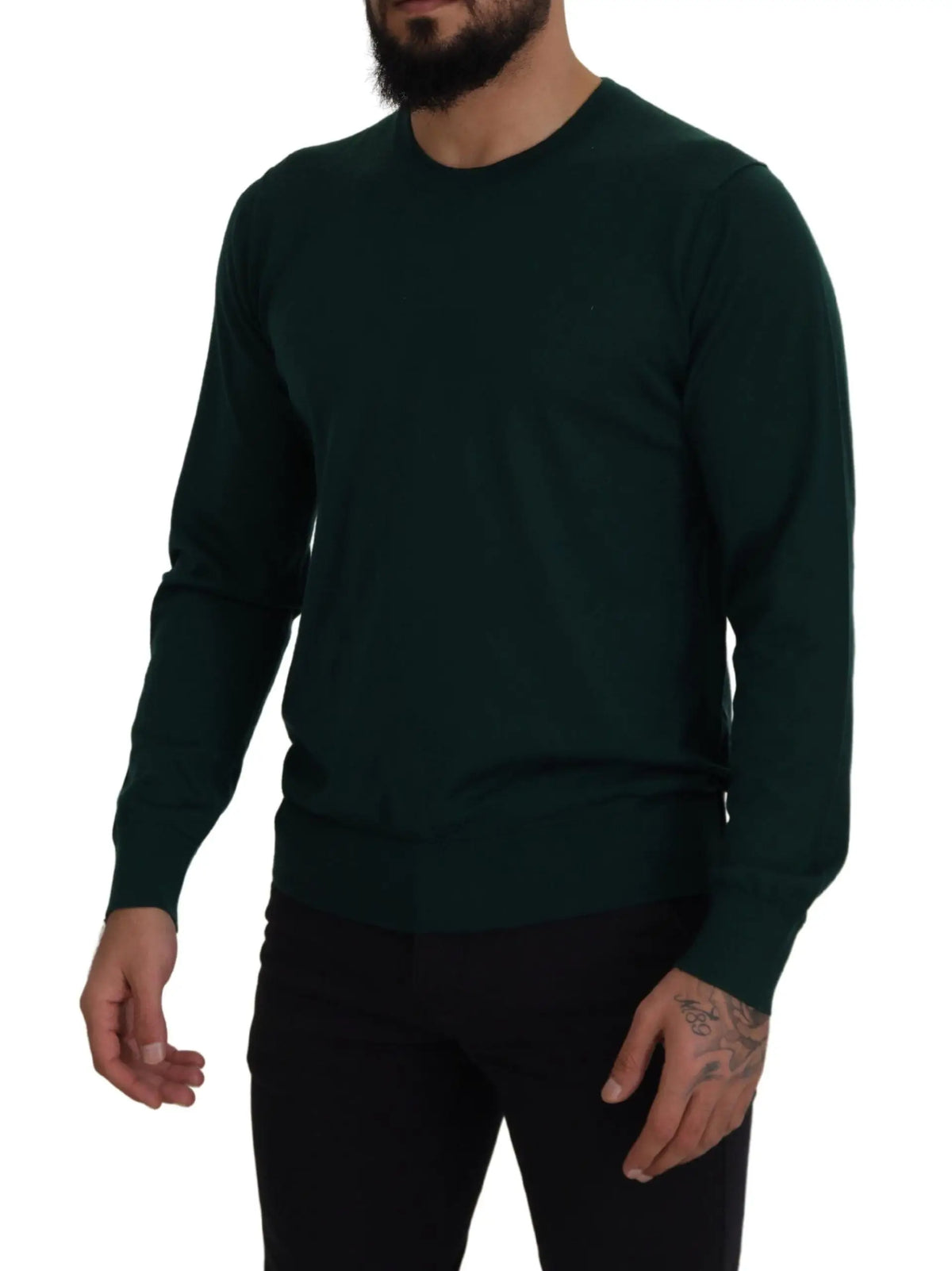 Pull over dolce & gabbana vert foncé en cachemire à col rond manches longues homme
